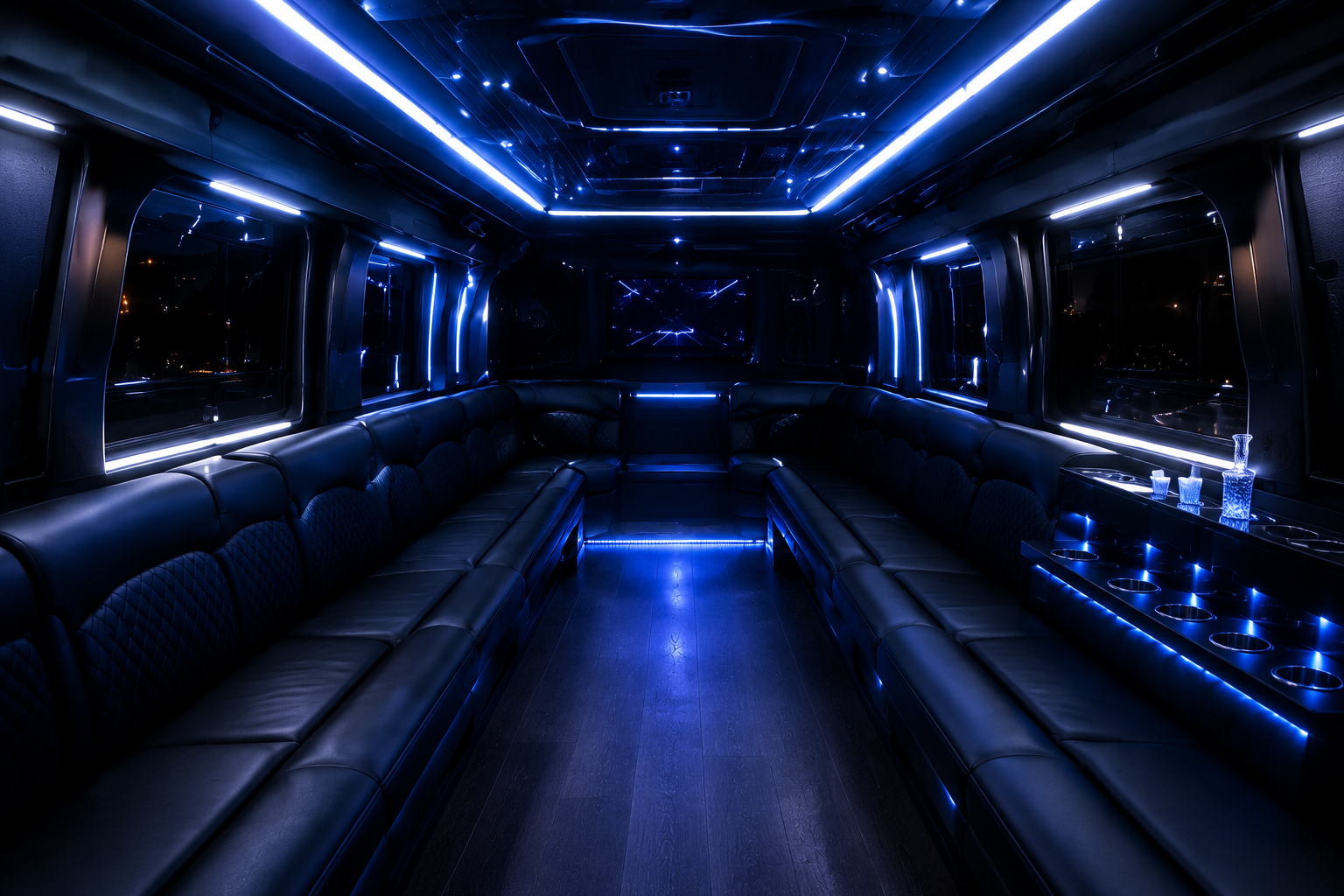 Blue LED party bus interior